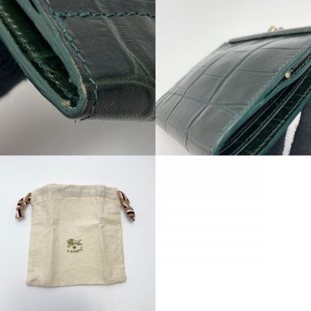  IL BISONTE イルビゾンテ クロコ型押し がま口 2つ折り財布 C0960 ダークグリーン レザー 布袋有