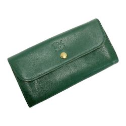 ☆☆ IL BISONTE イルビゾンテ レザー ロングウォレット 長財布 5452404840 グリーン 布袋有 Bランク