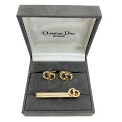  Christian Dior クリスチャンディオール タイピン・カフスセット CDロゴ MONSIEUR ゴールド ラインストーン Bランク