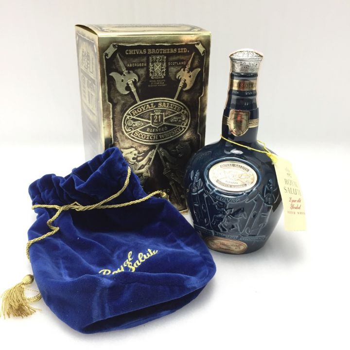 ROYAL SALUTE(CHIVAS REGAL) ロイヤルサルート 21年 青 陶器ボトル 700ml 43度 箱・巾着有  未開栓｜中古｜なんでもリサイクルビッグバン