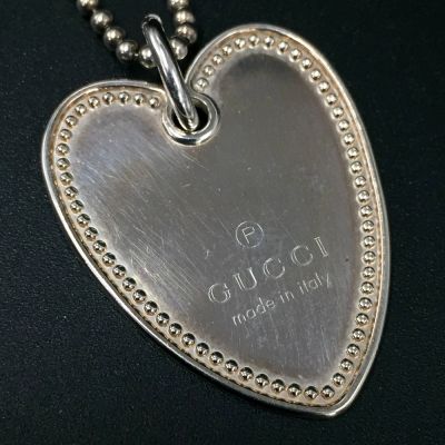 中古】 GUCCI グッチ ロゴ ハートプレート ネックレス シルバー SV925