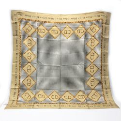 ☆☆ Christian Dior クリスチャンディオール シルクスカーフ 千鳥格子 チェーン ライトブラウン ヴィンテージ Bランク