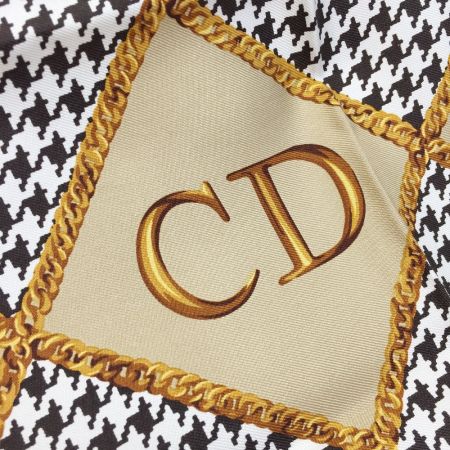 ☆☆ Christian Dior クリスチャンディオール シルクスカーフ 千鳥格子 チェーン ライトブラウン ヴィンテージ Bランク