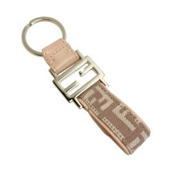 ☆☆ FENDI フェンディ FF キーリング ピンク キャンバス×レザー キーホルダー Bランク