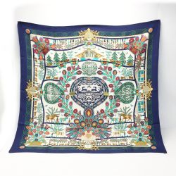 ☆☆ HERMES エルメス カレ90 Decoupages 切り絵 シルクスカーフ  ネイビーｘアイボリー シルク100％ Bランク