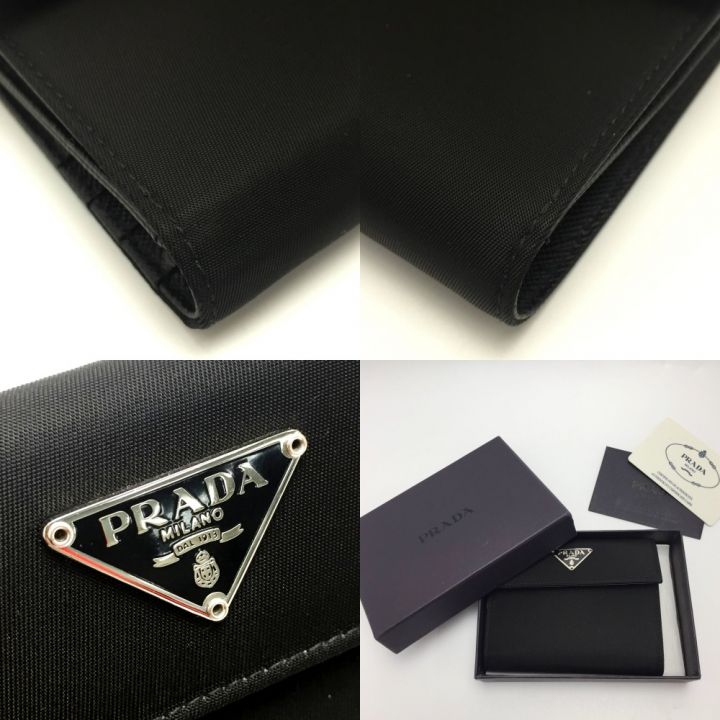 中古】 PRADA プラダ Wホック 2つ折り財布 ナイロン M523 ブラック 箱 
