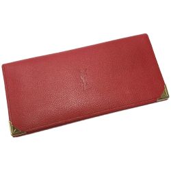 ☆☆ Yves Saint Laurent イブサンローラン レザー YSLロゴ ヴィンテージ レッド 長財布 Cランク