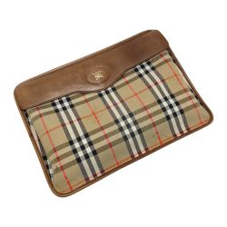 ☆☆ BURBERRY バーバリー ノバチェック クラッチバッグ ベージュ×ブラウン キャンバス/レザー シャドーホース Cランク