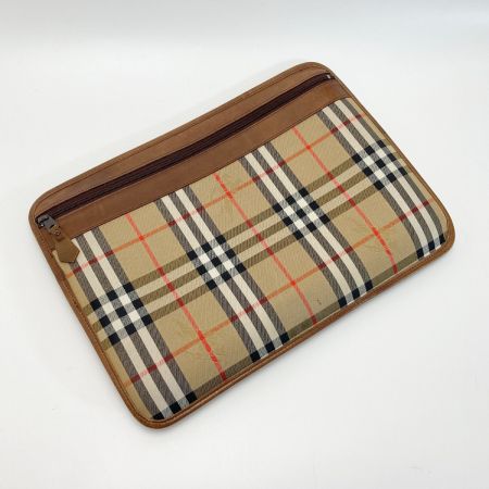  BURBERRY バーバリー ノバチェック クラッチバッグ ベージュ×ブラウン キャンバス/レザー シャドーホース