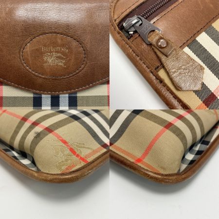  BURBERRY バーバリー ノバチェック クラッチバッグ ベージュ×ブラウン キャンバス/レザー シャドーホース