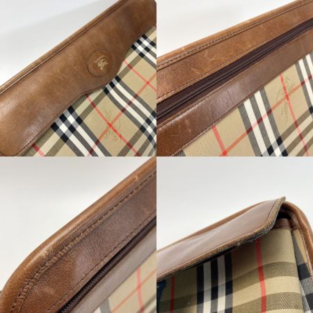  BURBERRY バーバリー ノバチェック クラッチバッグ ベージュ×ブラウン キャンバス/レザー シャドーホース