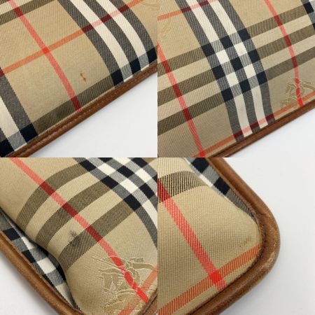  BURBERRY バーバリー ノバチェック クラッチバッグ ベージュ×ブラウン キャンバス/レザー シャドーホース