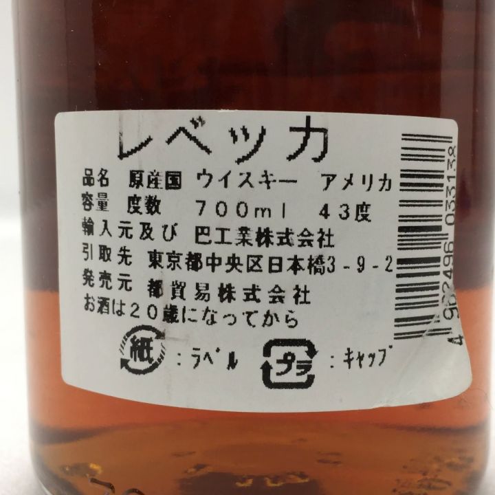 REBECCA レベッカ 10年 700ml 43度 バーボンウイスキー 古酒 未開栓｜中古｜なんでもリサイクルビッグバン