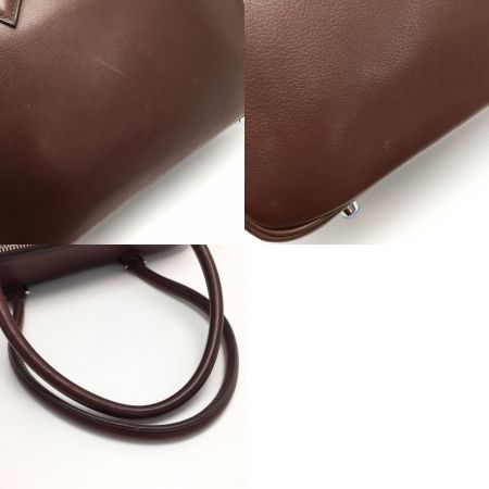  HERMES エルメス プリュム28 □J刻印 ハンドバッグ ルージュアッシュ カーフ 布袋有