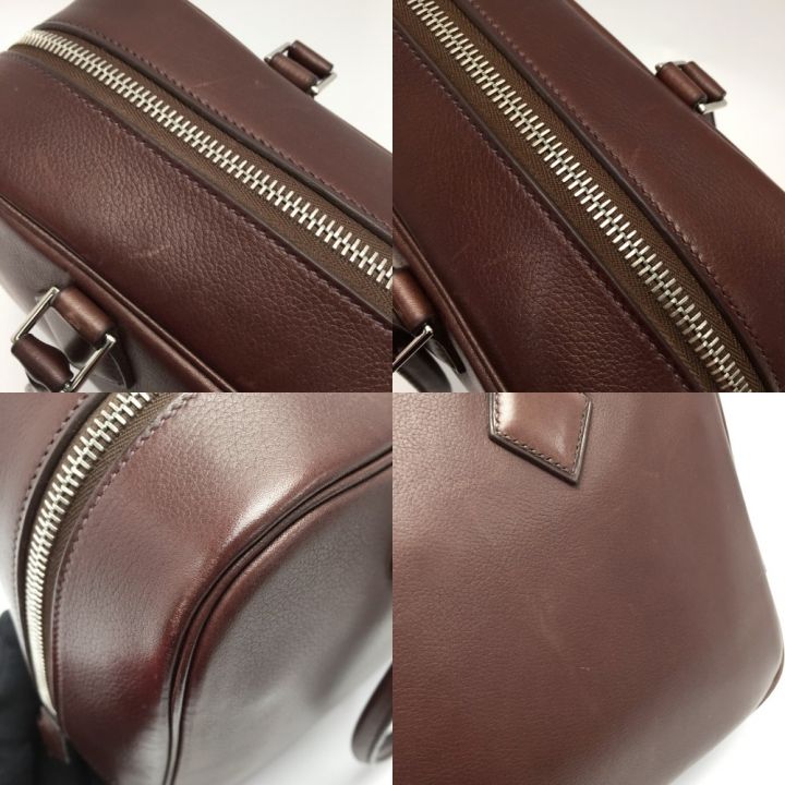 エルメス ハンドバッグ プリュム28 ブラウン　シルバー エルメス ハンドバッグ プリュム28 ブラウン シルバー