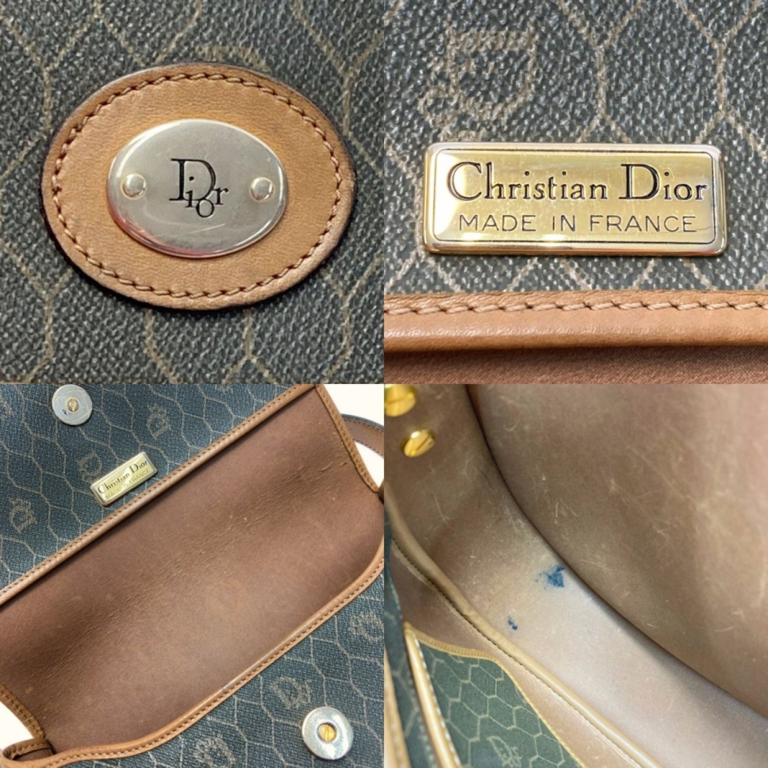 中古】 Christian Dior クリスチャンディオール ハニカム柄 ブラウン
