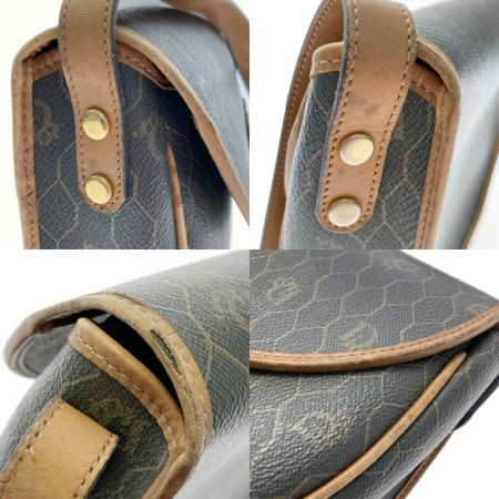  Christian Dior クリスチャンディオール ハニカム柄 ブラウン ショルダーバッグ ポシェット PVC×レザー