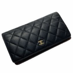 ☆☆ CHANEL シャネル マトラッセ タイムレス・クラシック ブラック 二つ折り長財布 キャビアスキン Cランク