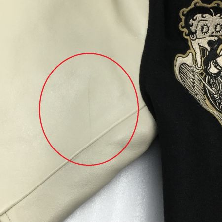  INDIAN MOTOCYCLE ×BETTY BOOP ベティブープ レザー切替 スタジャン SIZE L メンズ ブラック×ホワイト