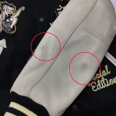  INDIAN MOTOCYCLE ×BETTY BOOP ベティブープ レザー切替 スタジャン SIZE L メンズ ブラック×ホワイト