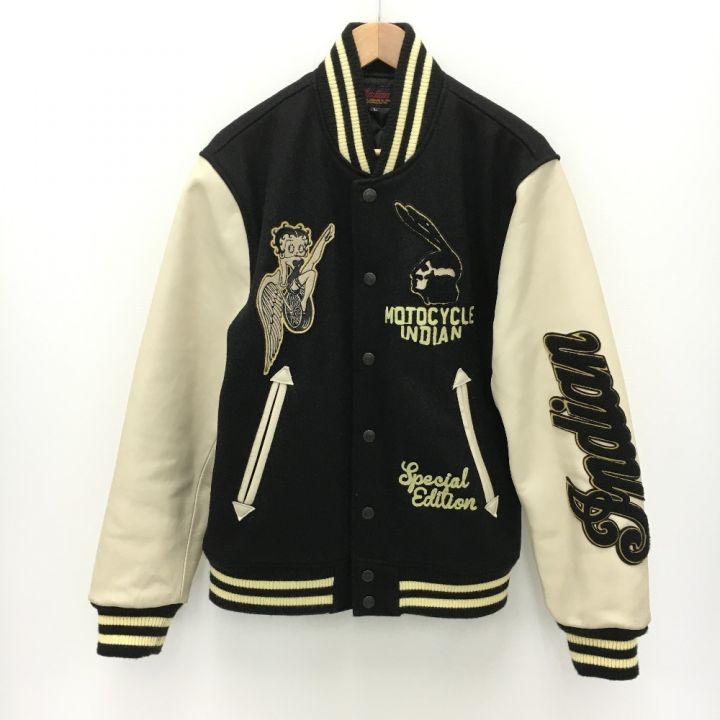 INDIAN MOTOCYCLE ×BETTY BOOP ベティブープ レザー切替 スタジャン SIZE L メンズ  ブラック×ホワイト｜中古｜なんでもリサイクルビッグバン