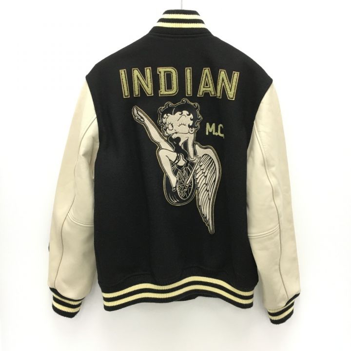 INDIAN MOTOCYCLE ×BETTY BOOP ベティブープ レザー切替 スタジャン SIZE L メンズ  ブラック×ホワイト｜中古｜なんでもリサイクルビッグバン