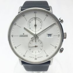 ☆☆ JUN GHANS フォームC クロノグラフ ﾌｫｰﾑC 041/4770 00 ホワイト クォーツ メンズ 腕時計 箱・取説有 Aランク