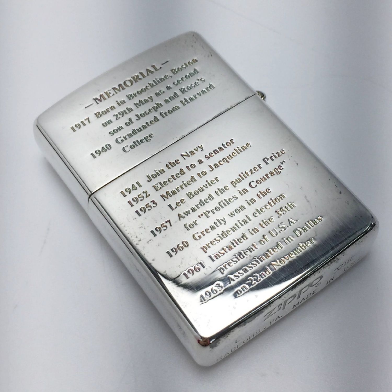 中古】 ZIPPO ジッポ ライター 1992年製 JOHN F.KENNEDY 没後30年 3000