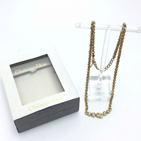  Christian Dior クリスチャンディオール CDロゴ ラインストーン ネックレス ゴールド メッキ 箱有
