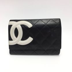 ☆☆ CHANEL シャネル カンボンライン 2つ折り財布 A26722 ブラック レザー ココマーク ギャランティカード有 Bランク