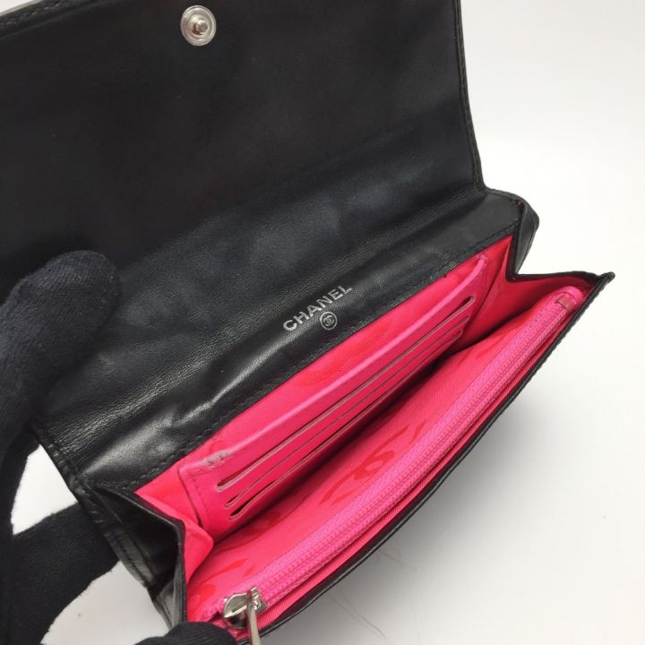 CHANEL シャネル カンボンライン 2つ折り財布 A26722 ブラック レザー 