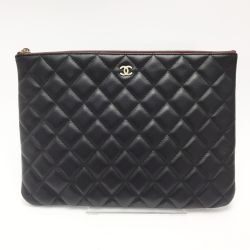 ☆☆ CHANEL シャネル マトラッセ クラッチバッグ ブラックｘボルドー ラムスキン 箱・布袋・ギャランティカード有 Aランク