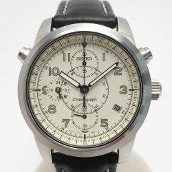 ☆☆ SEIKO セイコー サス クロノグラフ 7T27-7A40 アイボリー クォーツ メンズ 腕時計 SUS Bランク