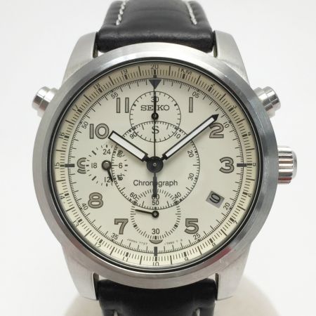 【中古】 SEIKO セイコー サス クロノグラフ 7T27-7A40 アイボリー