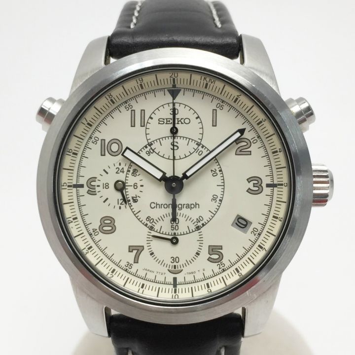 SEIKO セイコー サス クロノグラフ 7T27-7A40 アイボリー クォーツ メンズ 腕時計 SUS｜中古｜なんでもリサイクルビッグバン