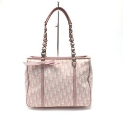 ☆☆ Christian Dior クリスチャンディオール トロッター ロマンティック リボン チェーントートバッグ 02-BO-0076 ピンク Cランク