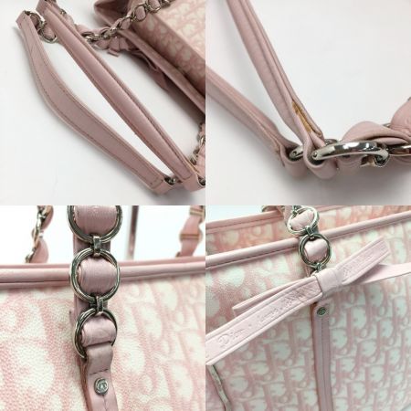  Christian Dior クリスチャンディオール トロッター ロマンティック リボン チェーントートバッグ 02-BO-0076 ピンク