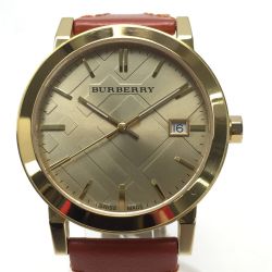 ☆☆ BURBERRY バーバリー City シティ チェック柄 デイト BU9016 ゴールド クォーツ ボーイズ 腕時計 Bランク