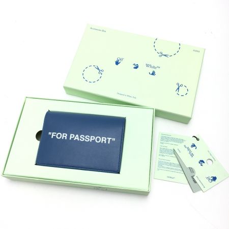 Off-White オフホワイト ロゴプリント パスポートホルダー パスケース 箱付き ネイビー Aランク