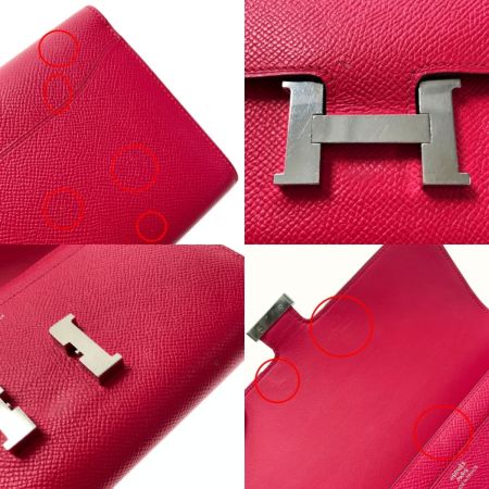  HERMES エルメス コンスタンスロング ヴォーエプソン A刻印 ローズディリアン 長財布 レザー シルバー金具