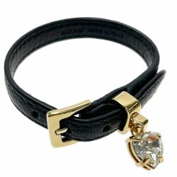 ☆☆ MIU MIU クリスタル付き ブレスレット 5IB253 034 ブラック×ブラス レザー レディース アクセサリー Aランク