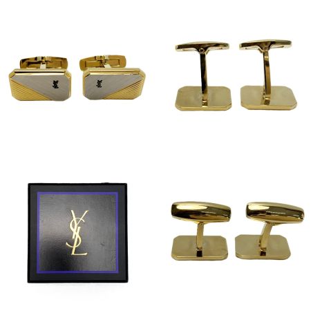  Yves Saint Laurent イブサンローラン シェルカフリンクス & ネクタイピン 5055 コンビ ステンレススチール 箱付