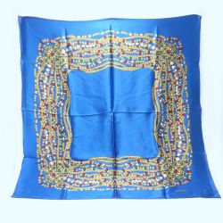 ☆☆ CHANEL シャネル シルクスカーフ ビジュー チェーン柄 ブルー 宝石 シルク100％ ヴィンテージ Bランク