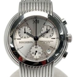 ☆☆ BOUCHERON ブシュロン 10ATM クロノグラフ AJ408227 シルバー クォーツ メンズ 腕時計 Cランク