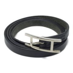  HERMES エルメス アピ3 ロングブレスレット シルバー金具 ブラック レザー チョーカー 箱有 Bランク