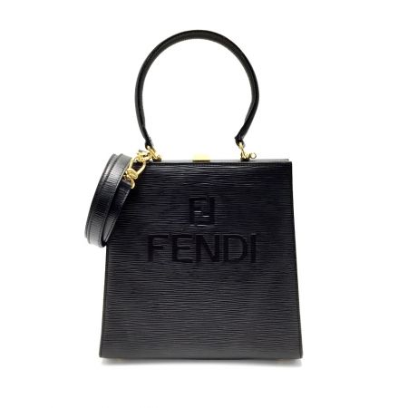  FENDI フェンディ エピレザー 2WAYバッグ ブラック ロゴ型押し ヴィンテージ 布袋有