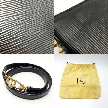  FENDI フェンディ エピレザー 2WAYバッグ ブラック ロゴ型押し ヴィンテージ 布袋有