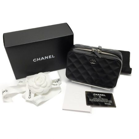  CHANEL シャネル マトラッセ  ジュエリーポーチ A68836 ブラック ラムスキン ココマーク ギャランティカード有