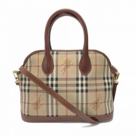  BURBERRY バーバリー ホースフェリー チェック 2WAYバッグ キャメル チェックｘシャドーホース ハンドバッグ 布袋有