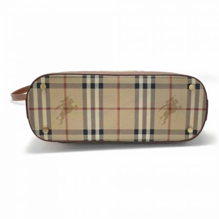  BURBERRY バーバリー ホースフェリー チェック 2WAYバッグ キャメル チェックｘシャドーホース ハンドバッグ 布袋有